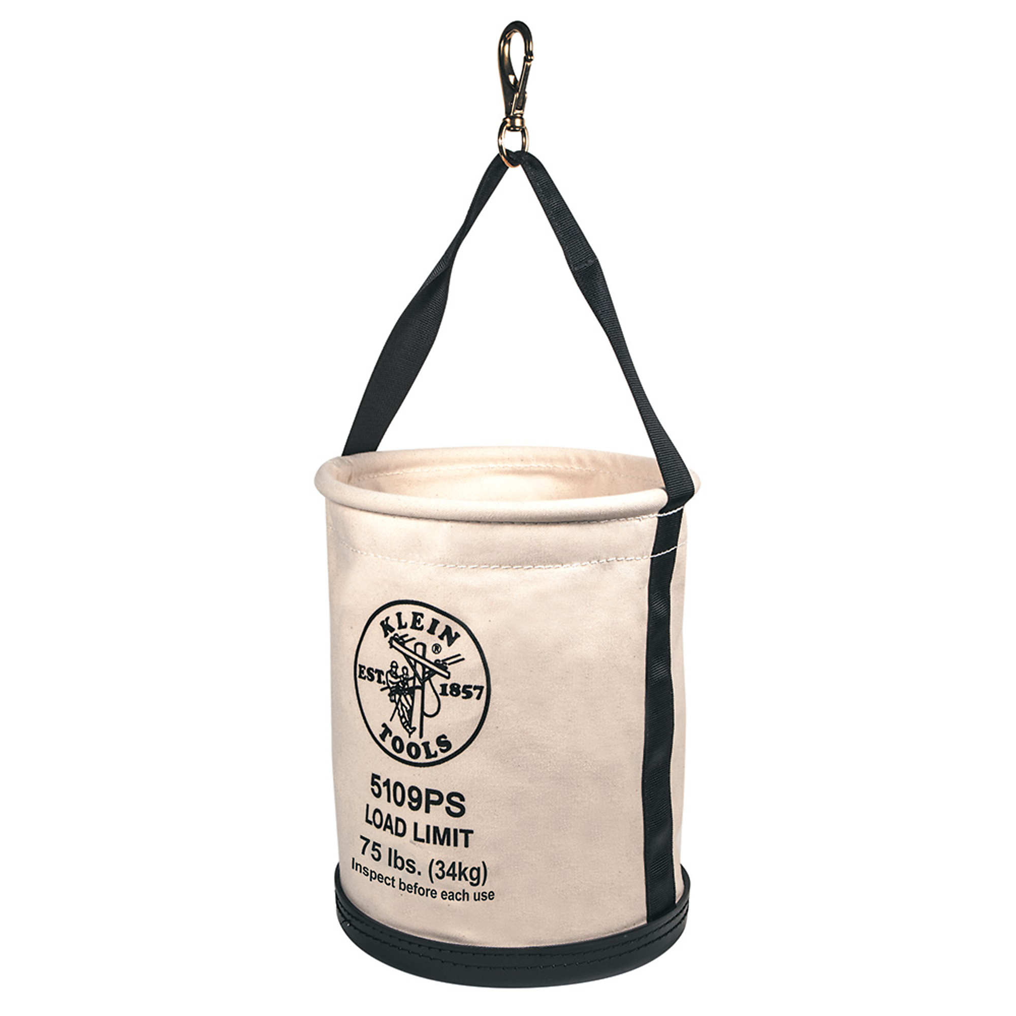 Klein Tools, Canvas Bucket, Wide Straight-Wall with Pocket, Swi, Color White, Pockets (qty.) 1 Material Canvas, Model# 5109PS